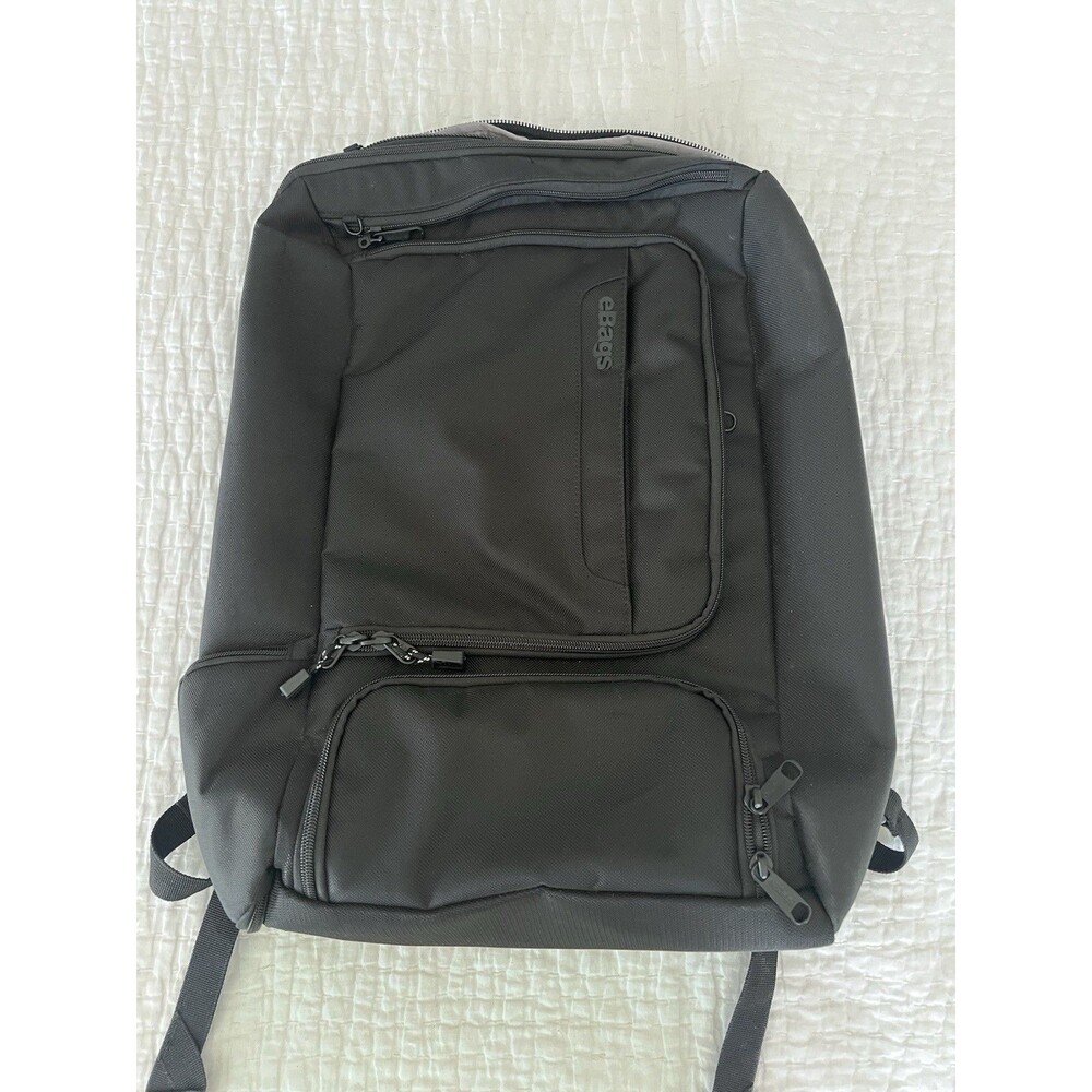 eBags Travel Laptop Backpack Black With Orange Interior GUC